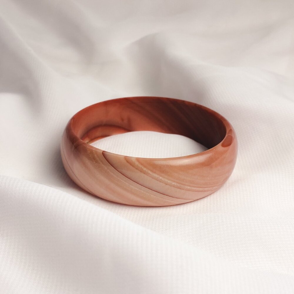 Solid Gemstone Carved Striped Pattern Pink Orange… - image 2